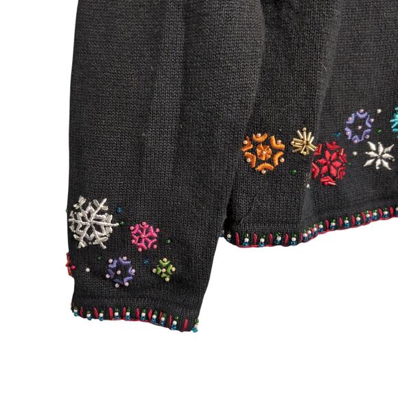 Vintage Collage Christmas Sweater Snowflakes Snowmen Size M - Picture 6 of 15